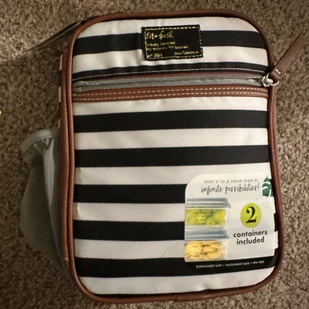 Fit and Fresh Striped Black and White Lunch Bag